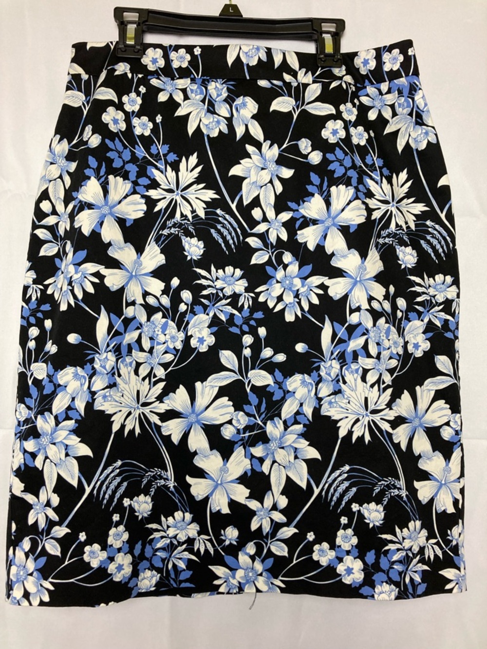 Talbots Black Pencil Skirt with Blue and White Floral Trim